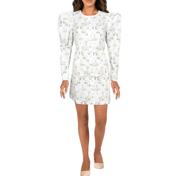 💃🏻DANIELLE BERNSTEIN White Sheath Dress with Puff Sleeves - Picture 1 of 7